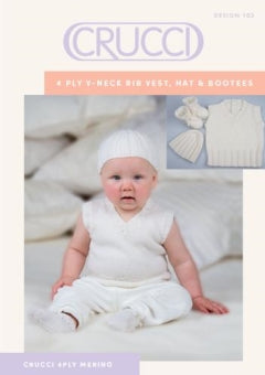 Crucci Pattern 102 Baby 4 Ply V-Neck Rib Vest, Hat & Bootees image 0