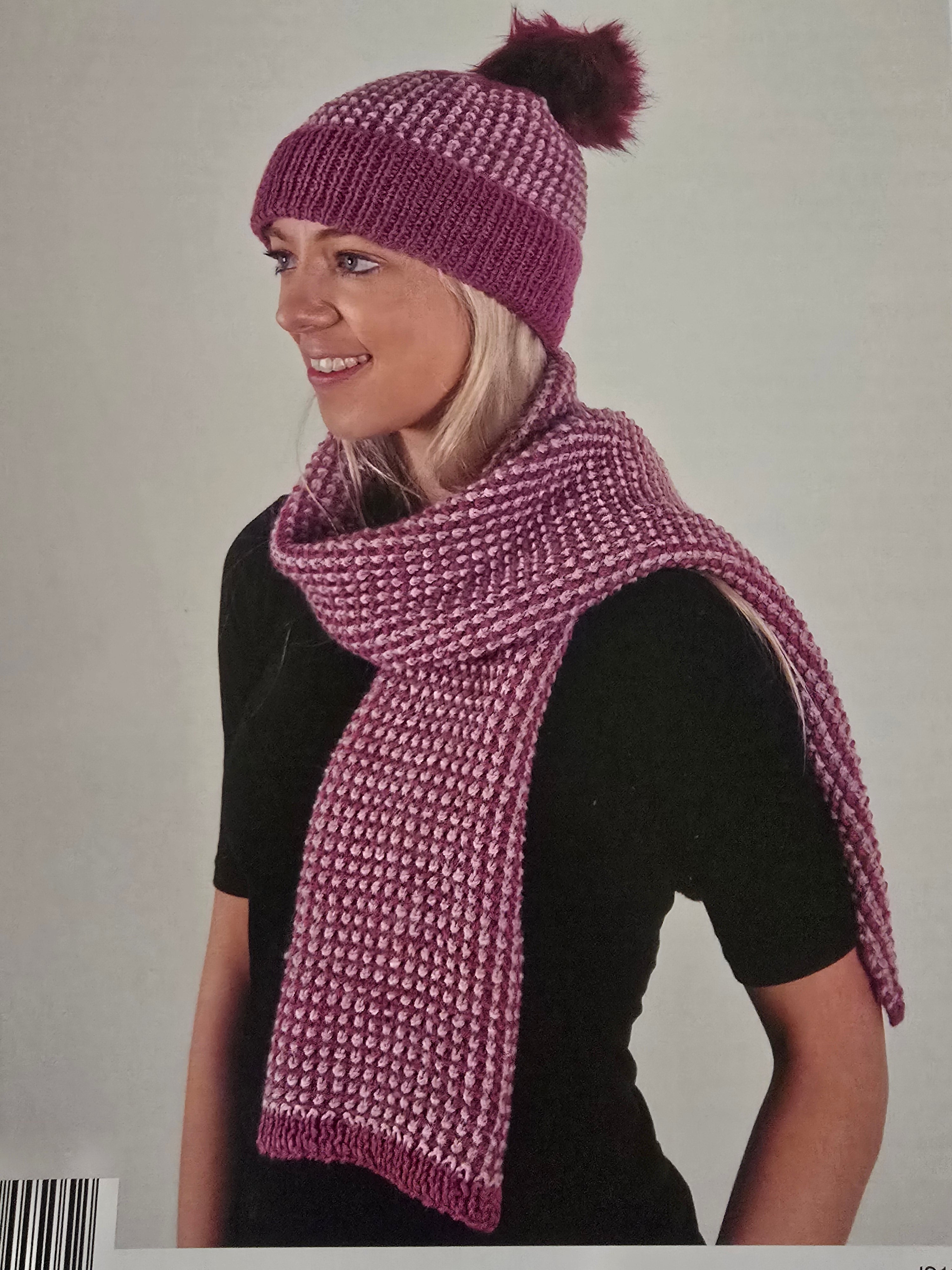 Alpaca Yarns Pattern - DK Two Tone Beanie & Scarf 1537
