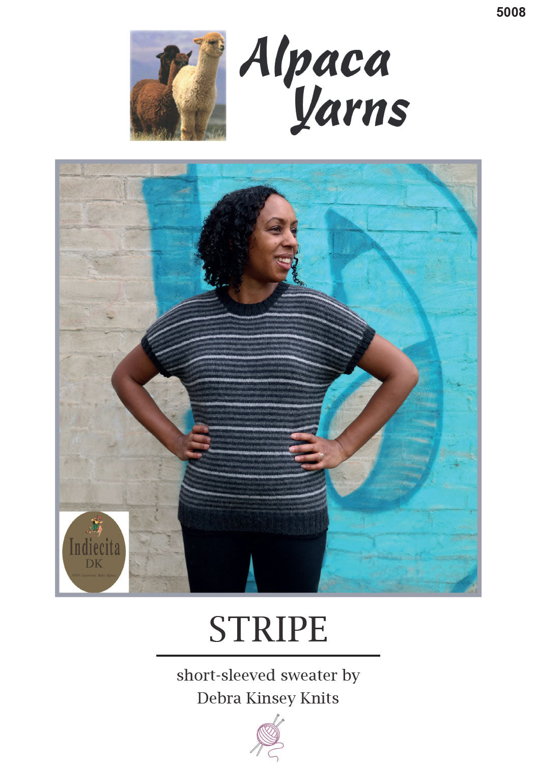 Alpaca Yarns Pattern - Stripe Short Sleeve Sweater 5008
