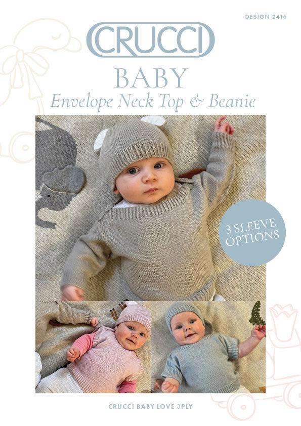 Crucci Pattern - 3ply Baby Envelope Neck Top & Beanie 2416