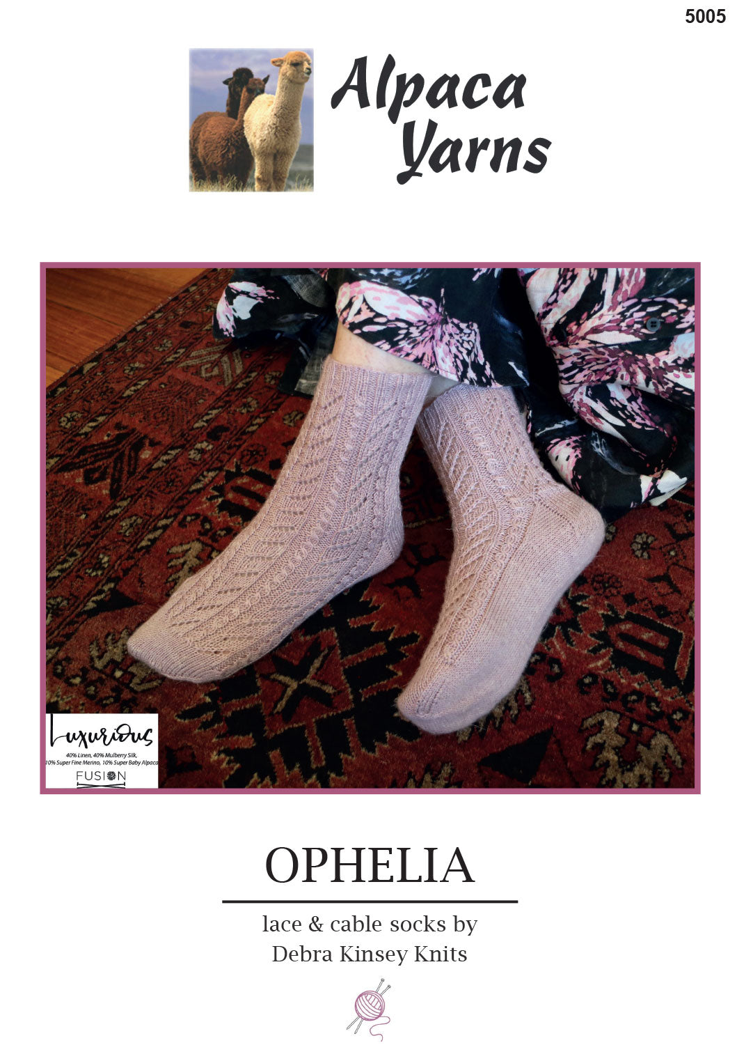 Alpaca Yarns Pattern - Ophelia Lace & Cable Socks